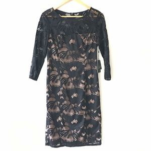 Adrianna Papell Black Lace Nude Lined Sheath Dress